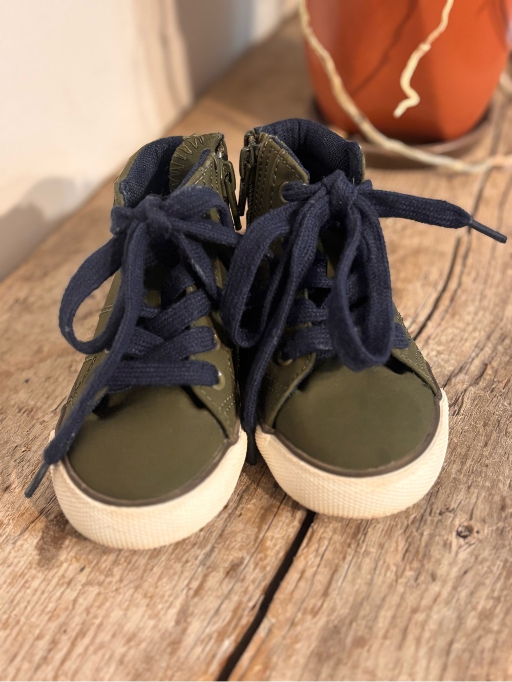 Cat & Jack Olive Green High-Top Sneakers with Navy Laces
